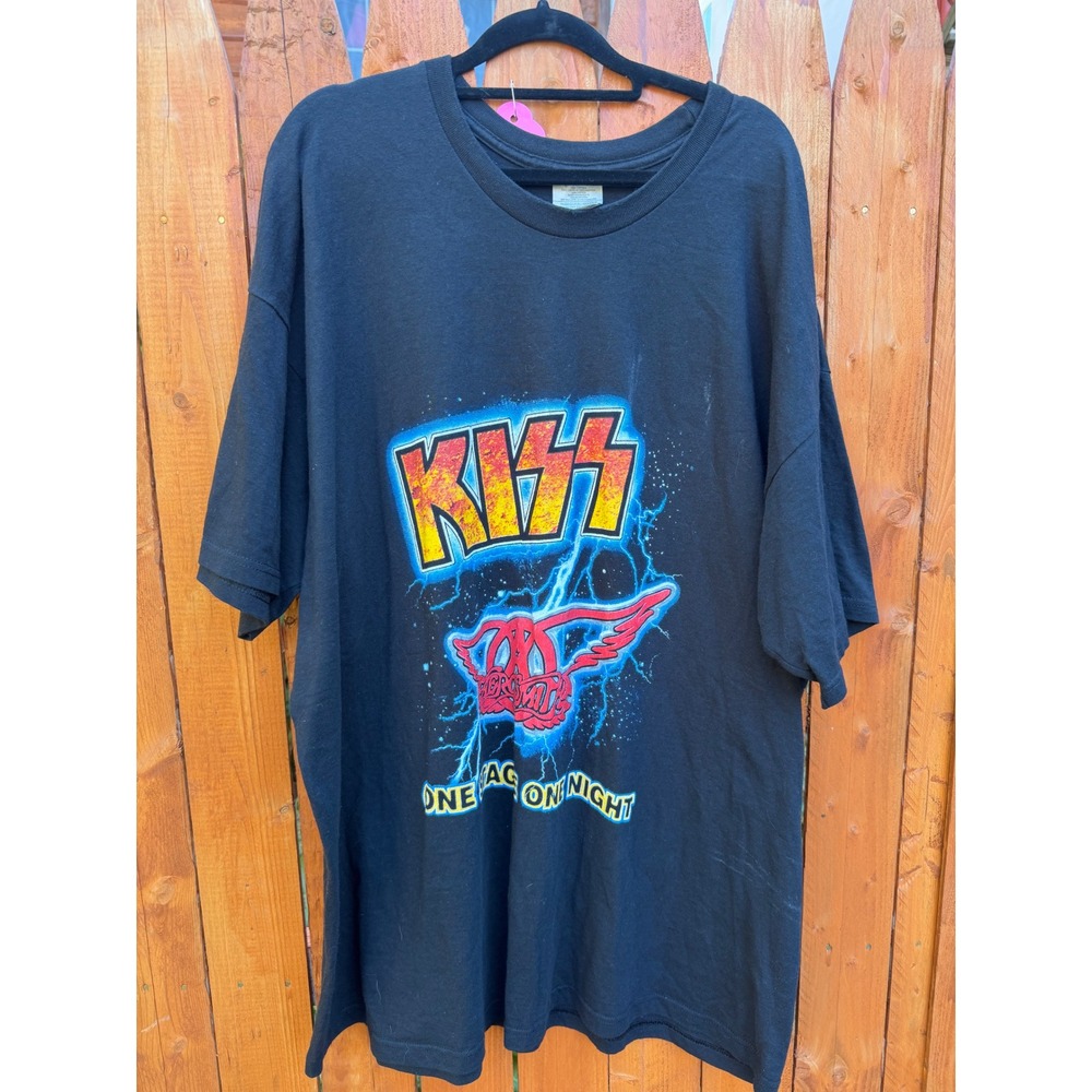 KISS Aerosmith One Stage One Night 2003 Tour T-Shirt Black XXL Rock Band Tee